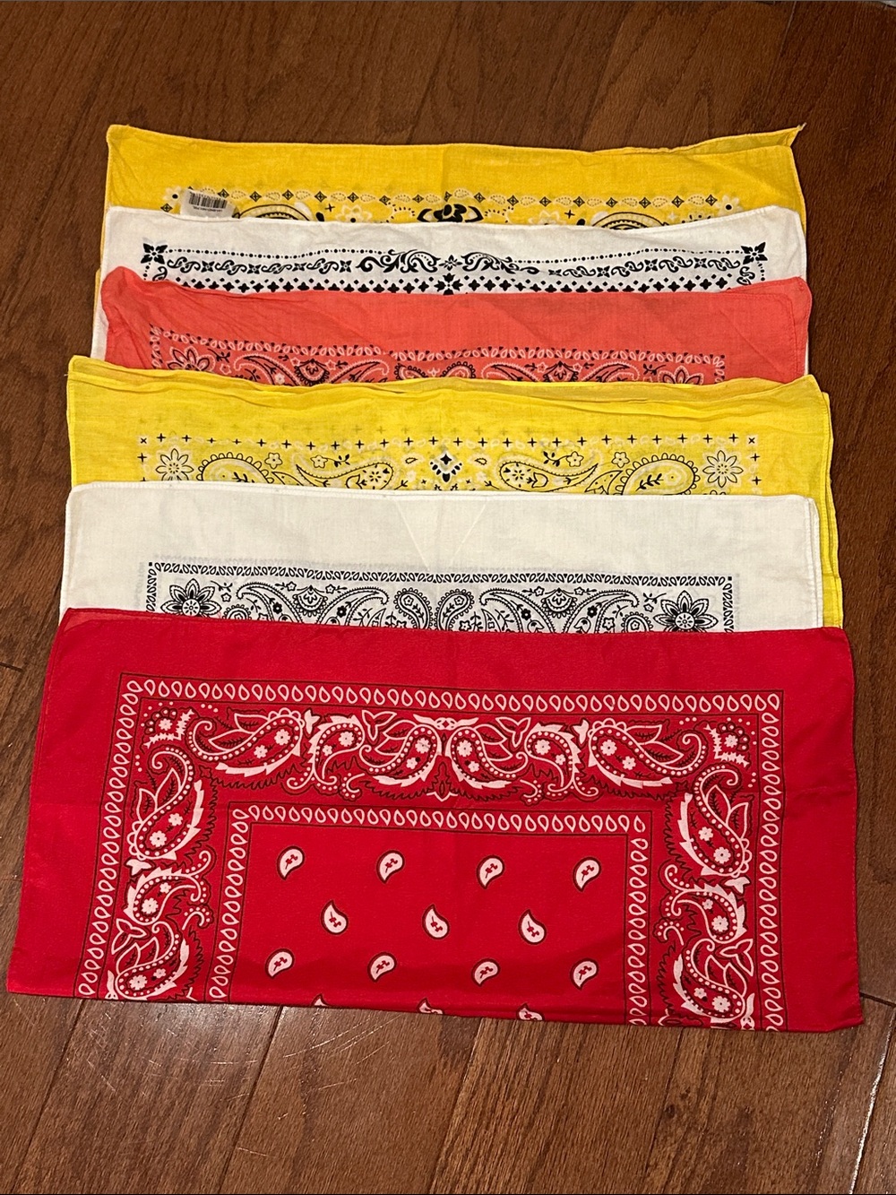 Assorted Cotton Bandana Pack - Red, Yellow, White, Coral - Unbranded bundle of 6